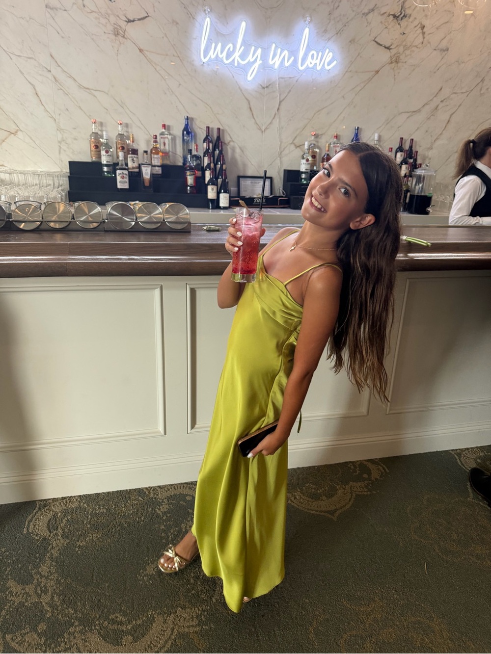 Azazie Lime Green Satin Slip Gown